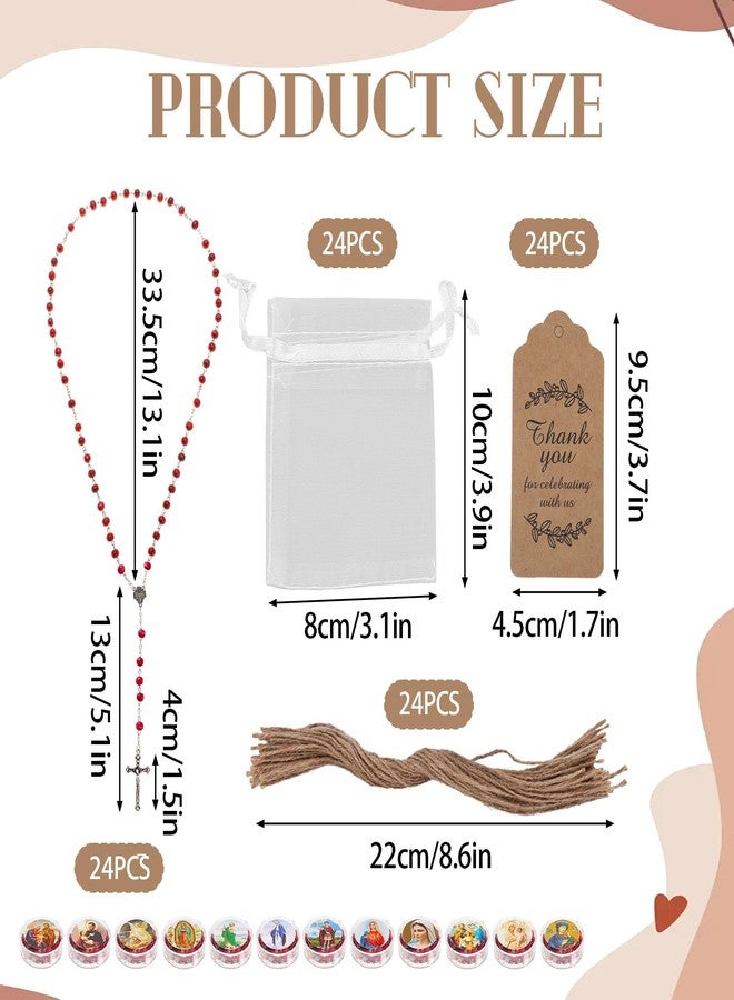 MOSIOBERDAVIAN 24 Pcs Rose Catholic Rosaries Necklaces,Wooden Beads Rosary Necklace Religious Rosary Jesus Cross Catholic Gifts,Holy Rosaries in Bulk with Organza Bags Gift Gift Boxes for Prayer Men Women - Image 2